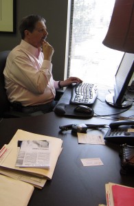 A knowledge economy at work.  Gregory spends as much time at a keyboard as he does promoting Burlington.