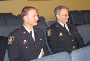 Halton Regional Police Inspector Ivan Lortie on the left with Inspector Joe Taylor.  Lortie was to be the lead on the cycling event.