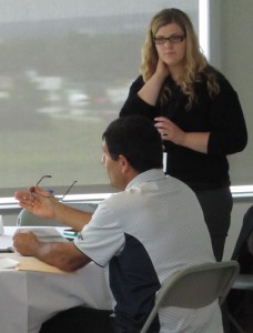 Amanda Gubbels, a part of the support team that captured all the thoughts and ideas that will result in a long term Strategic Plan that will go out for public review and comment late in the summer.  Gubbels listens as Steve Zorbas makes a point