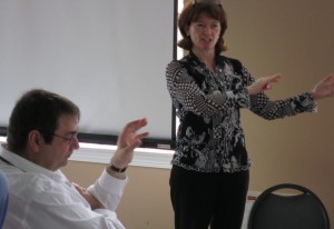 Ever the conductor no matter what the meeting, City Manager Roman Martiuk, whose resignation was announced by Mayor Goldring today, conducted a significant part of the Strategic Planning sessions – but he wasn’t always in tune with the Council he serves.  Here he “conducts” with Georgina Black, the Strategic Plan facilitator.