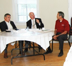 Burlington Councillor John Taylor, probably the most vocal and persisitent person on Council when it comes to the Escarpment and how to defines the city makews a point at the Roundtable held in Burlington recently.