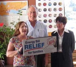 With the support of Ted Chudleigh who is running in Halton and Joyce Savoline who is retiring from public office Jane McKenna on the left was able to handle one of her early press event quite well.