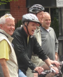 City's biggest advocates for more bike use gather at the announce for the Car Free Sunday Burlington has planned.  All three will be on hand for the Bike to Work event that is taking place all across the Region and in many parts of the GTA..  The guy on the far right is Sound of Music honcho Dave Miller.