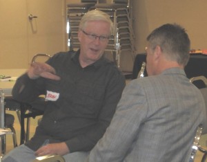 Performing Arts Centre Brian McCurdy makes a point with the Mayor.  He is making points all over the city as he brings about a different working relationship with the Centre and the city.