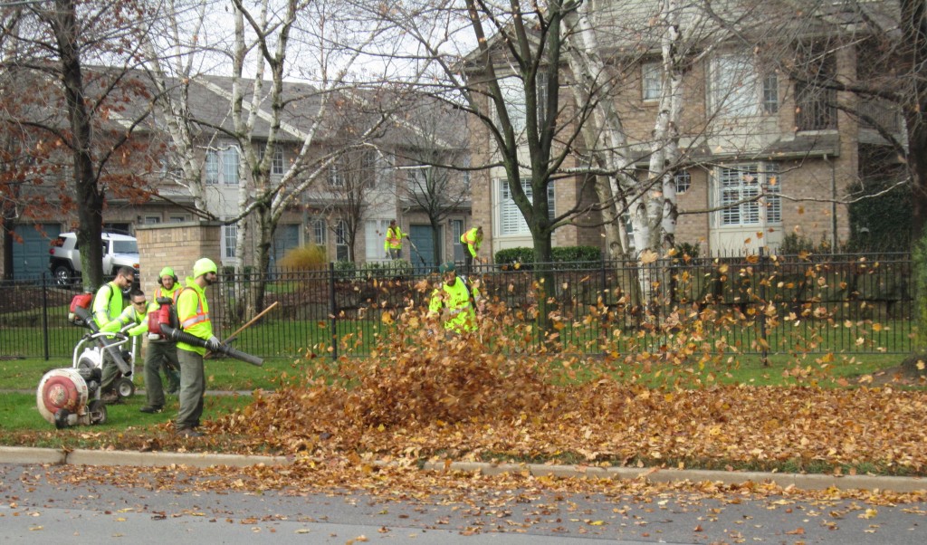 This crew will probably not be clearing the leaves from your property. They were working along New Street when this picture was taken.