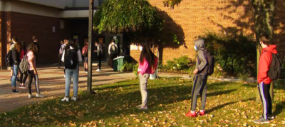 students distant standing