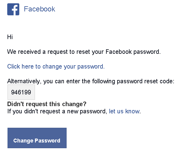 Facebook password change