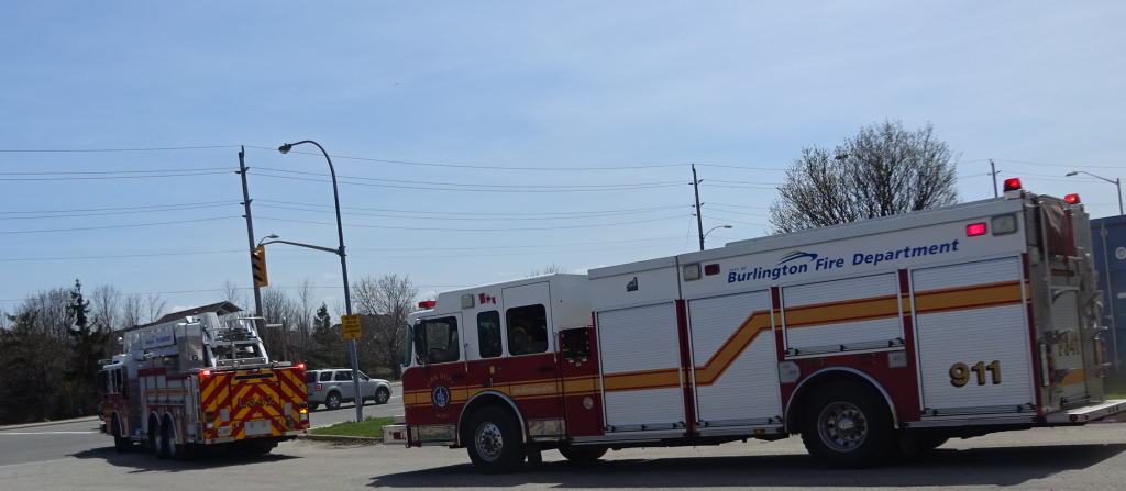 Fire trucks rolling out of HQ