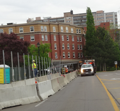 Hoardings up and lane closed May 28-20