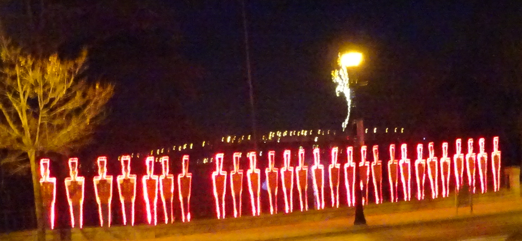 Season red coats guarding the shore
