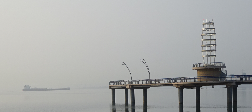 Ship at pier - foggy