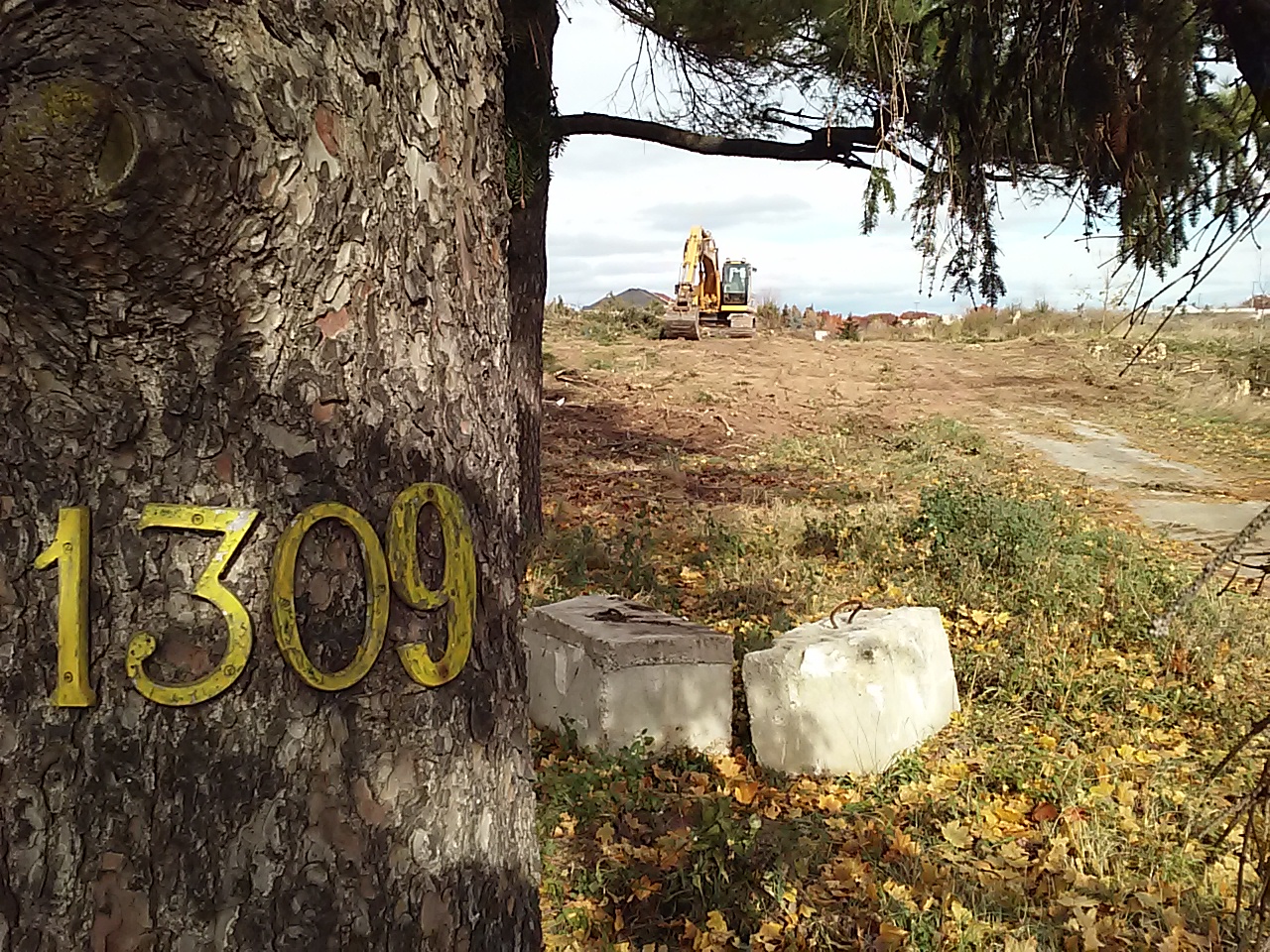 Site with address and backhoe