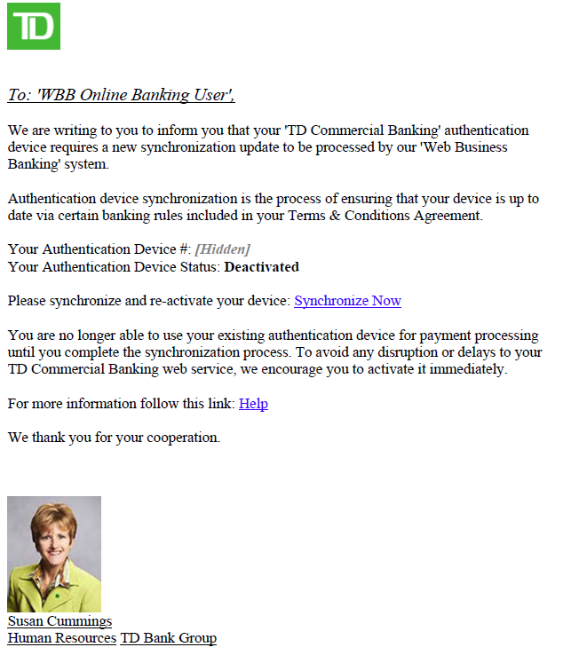 TD scam - authentification